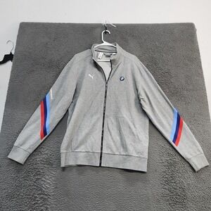 Puma BMW M Motorsport Track Jacket Mens Large Gray Full Zip Racing Stripes